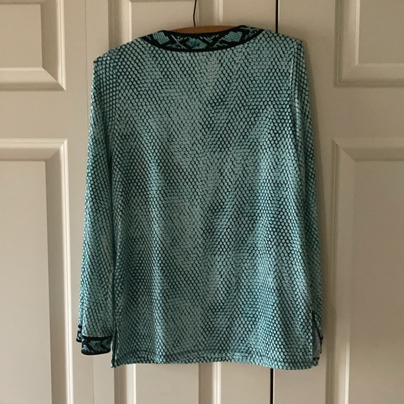 Michael Kors women’s v-neck top small blu green black print - Picture 2 of 8